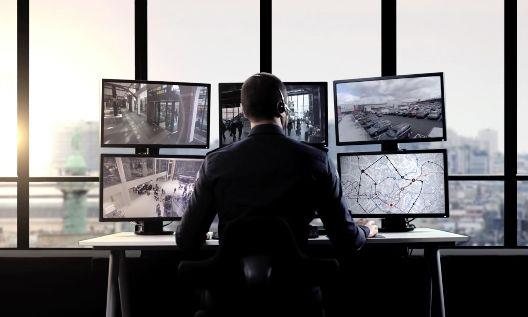 Operator monitoring a multi-camera surveillance workstation
